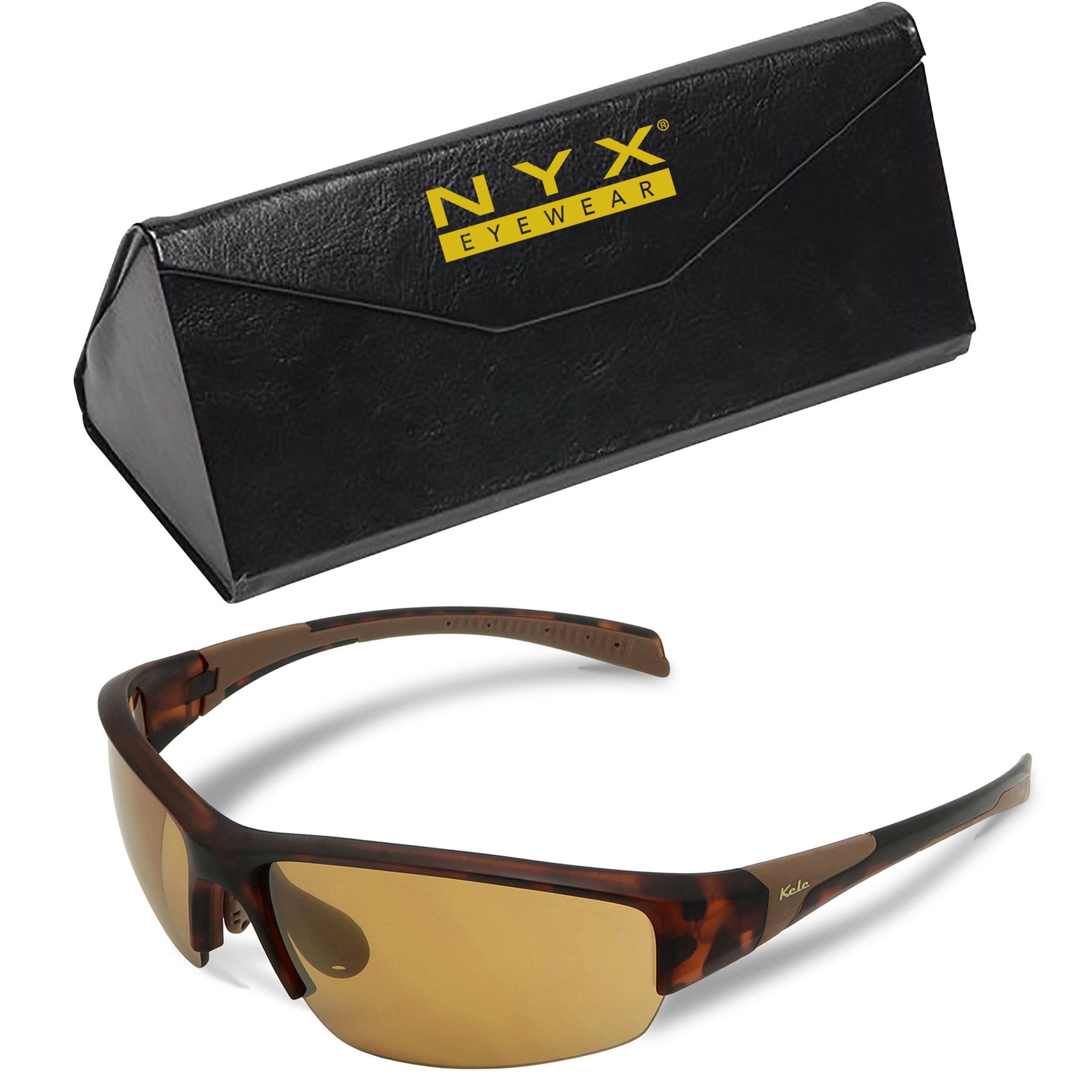 Kele NYX Eyewear Tort Golf Sport Sunglasses w/Pro Shop Brand Custom Case